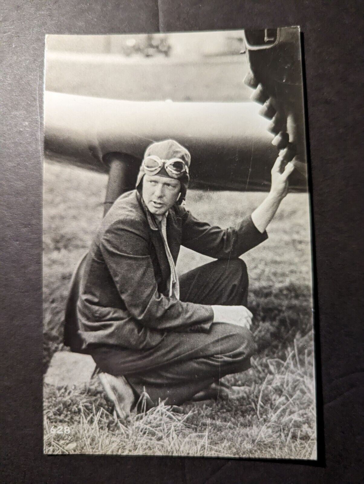 Mint USA Aviation RPPC Postcard Charles Lindbergh Kneeling Plane