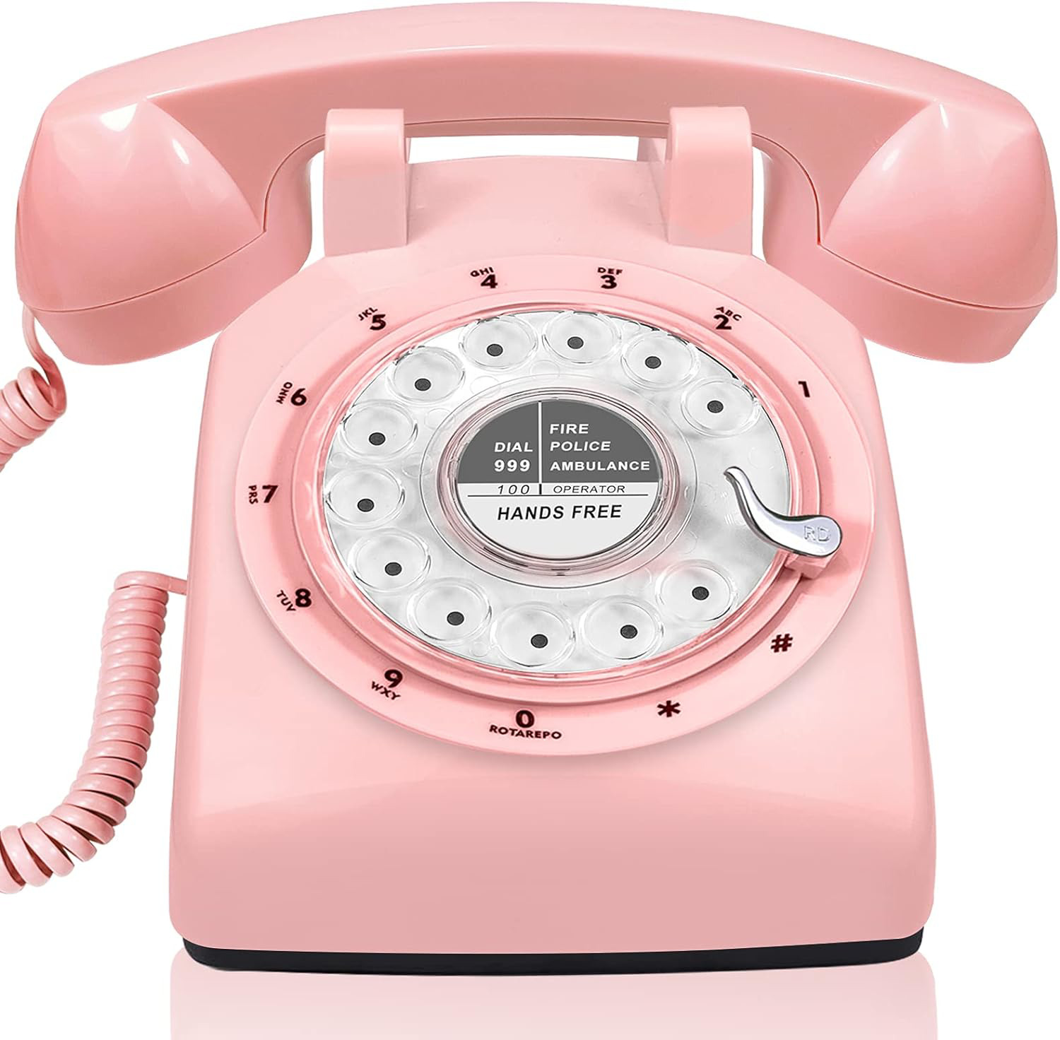 GloDeals 1960's Style Pink Retro Rotary Phone Old Fashioned Dial Retro Landline
