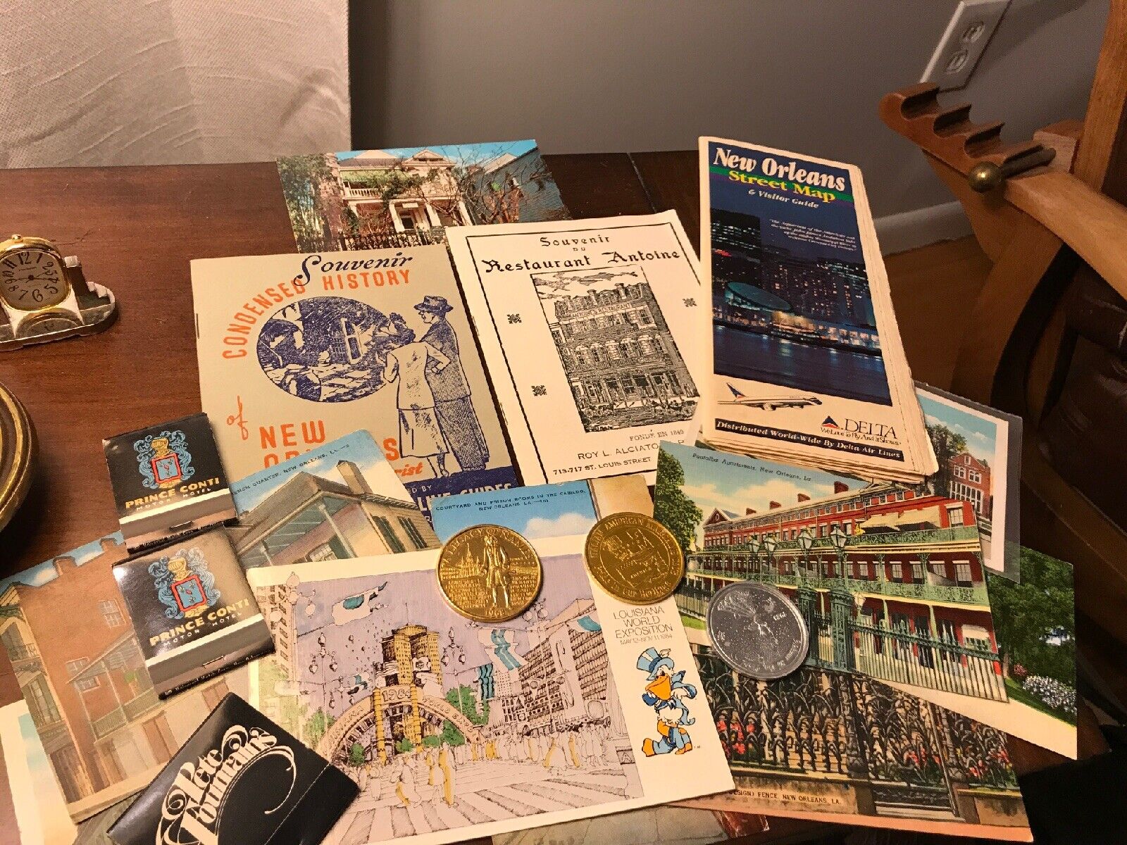 Vintage Lot of 18 Ephemera New Orleans Map Coins Matchbook Antoine History Post 