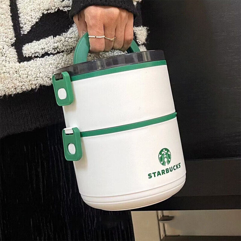 New 2023 Starbucks Double Layers Insulated Large Capacity White Lunch Box SUS304