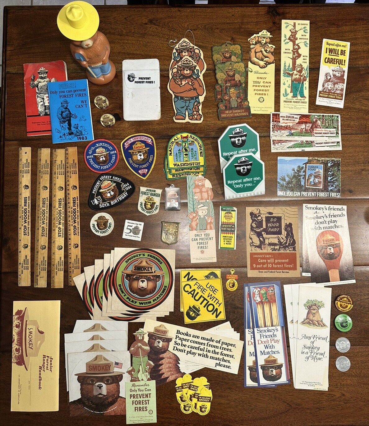 Vintage Smokey the Bear Lot 75 Pieces Rulers Bookmarks Clips Patches Stickers ++