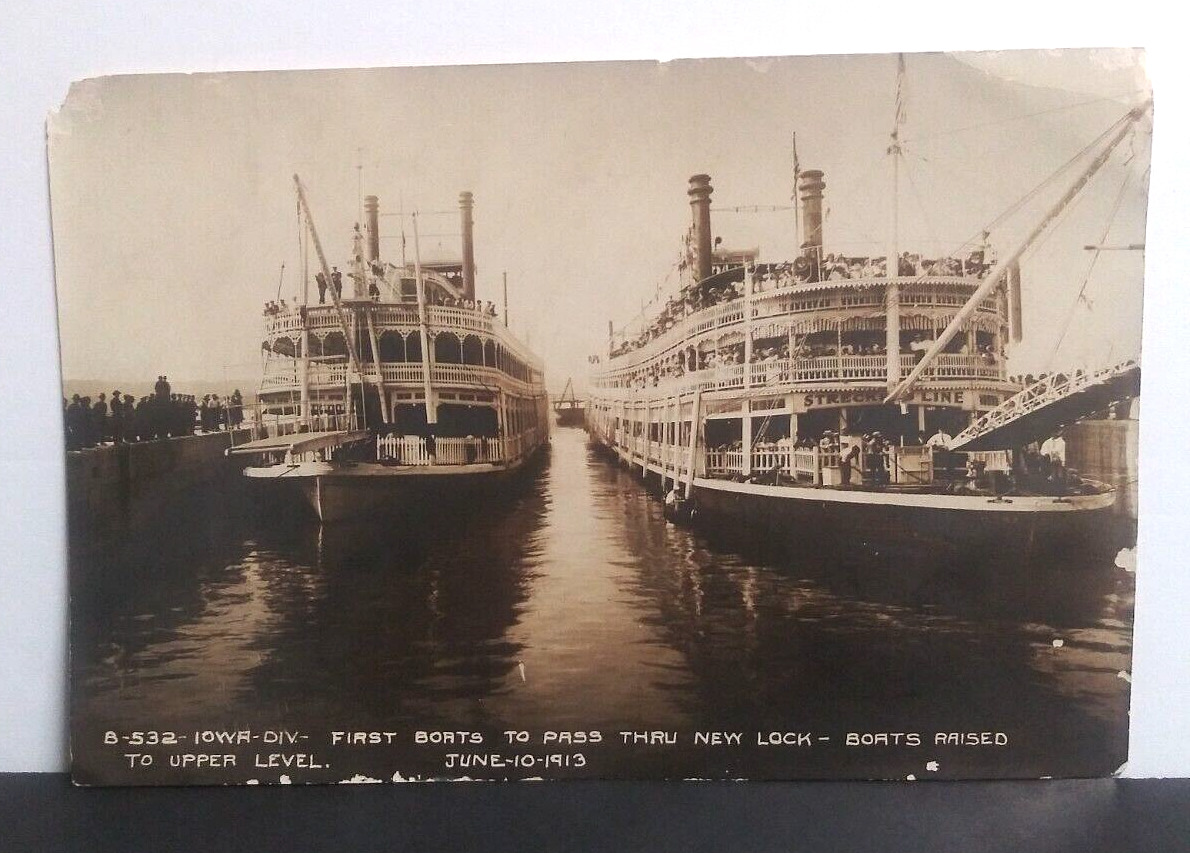 RPPC Keokuk Iowa Mississippi River Steamboats in New Lock Postcard 1913 Anschutz
