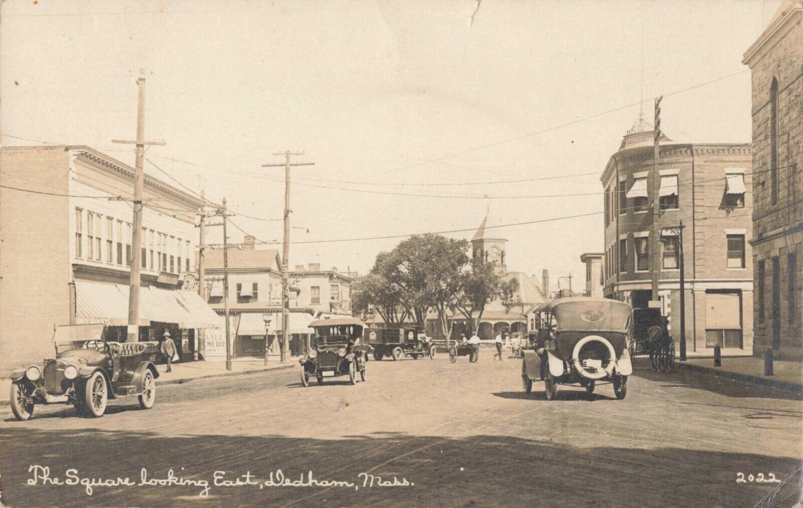 The Square Looking East Dedham Massachusetts MA Old Cars c1915 Real Photo RPPC