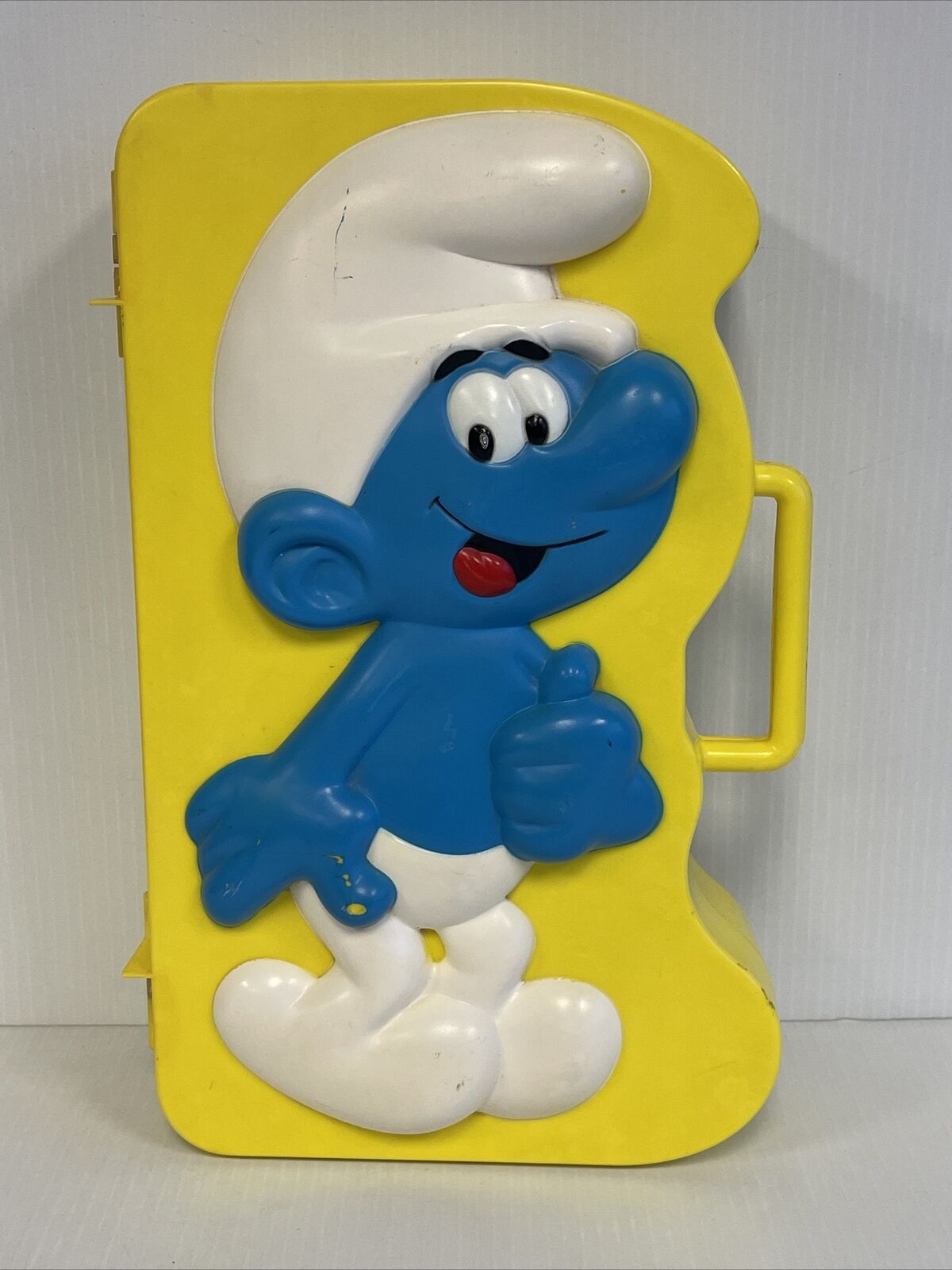 Vintage 1983 SMURF Yellow Suitcase Storage Carry Case 