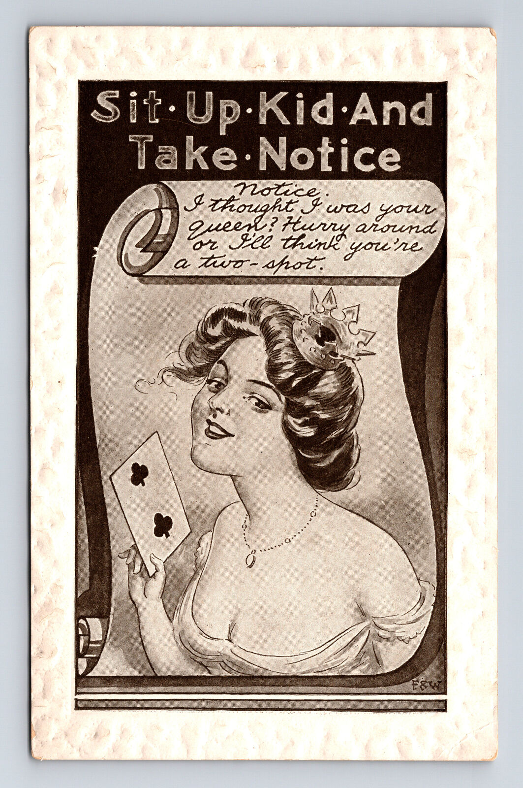 C HOBSON Pretty Woman Playing Card Sit Up & Take Notice Postcard