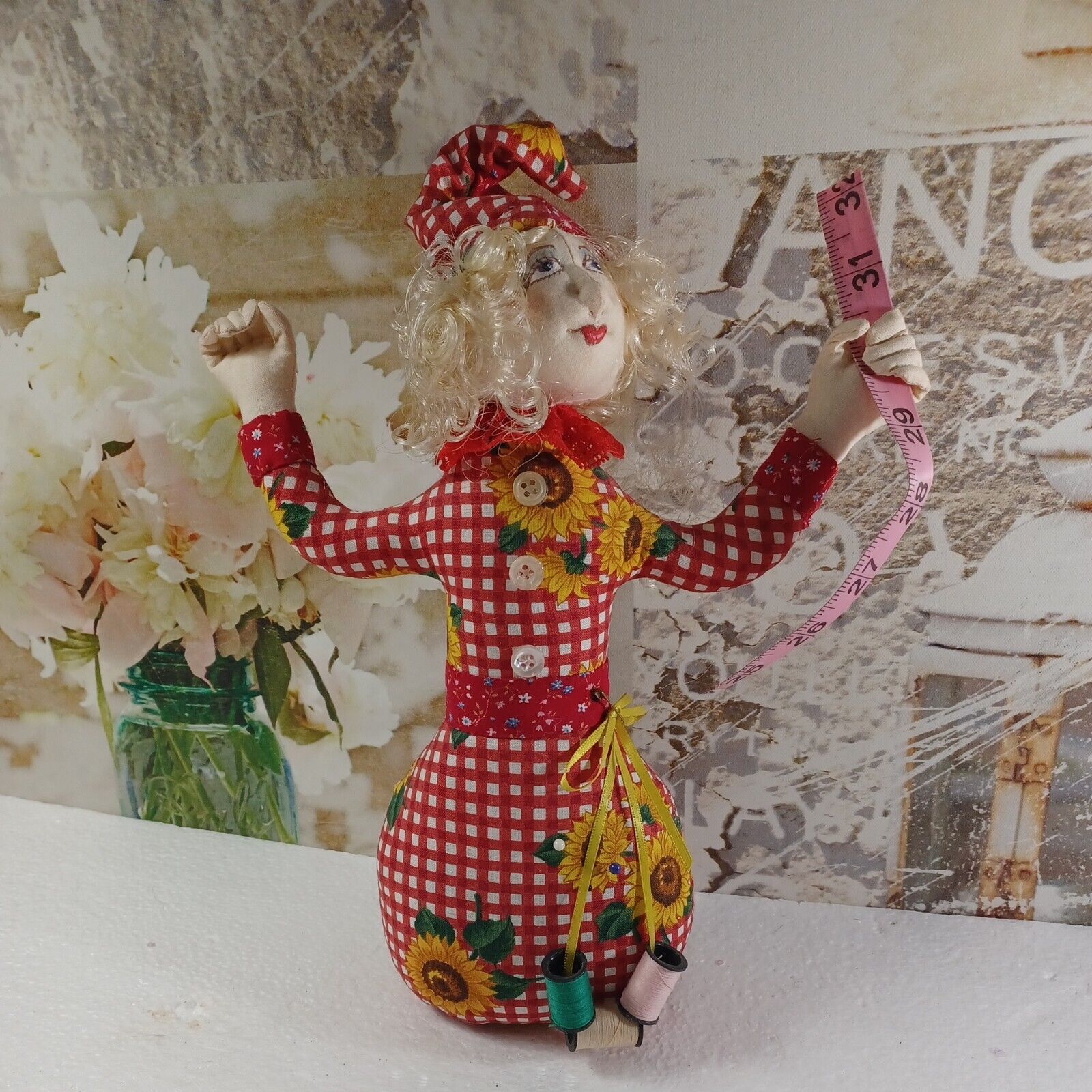 PIN CUSHION  Doll  Face Soft sewing room craft room Figurine Hand Made Vtg