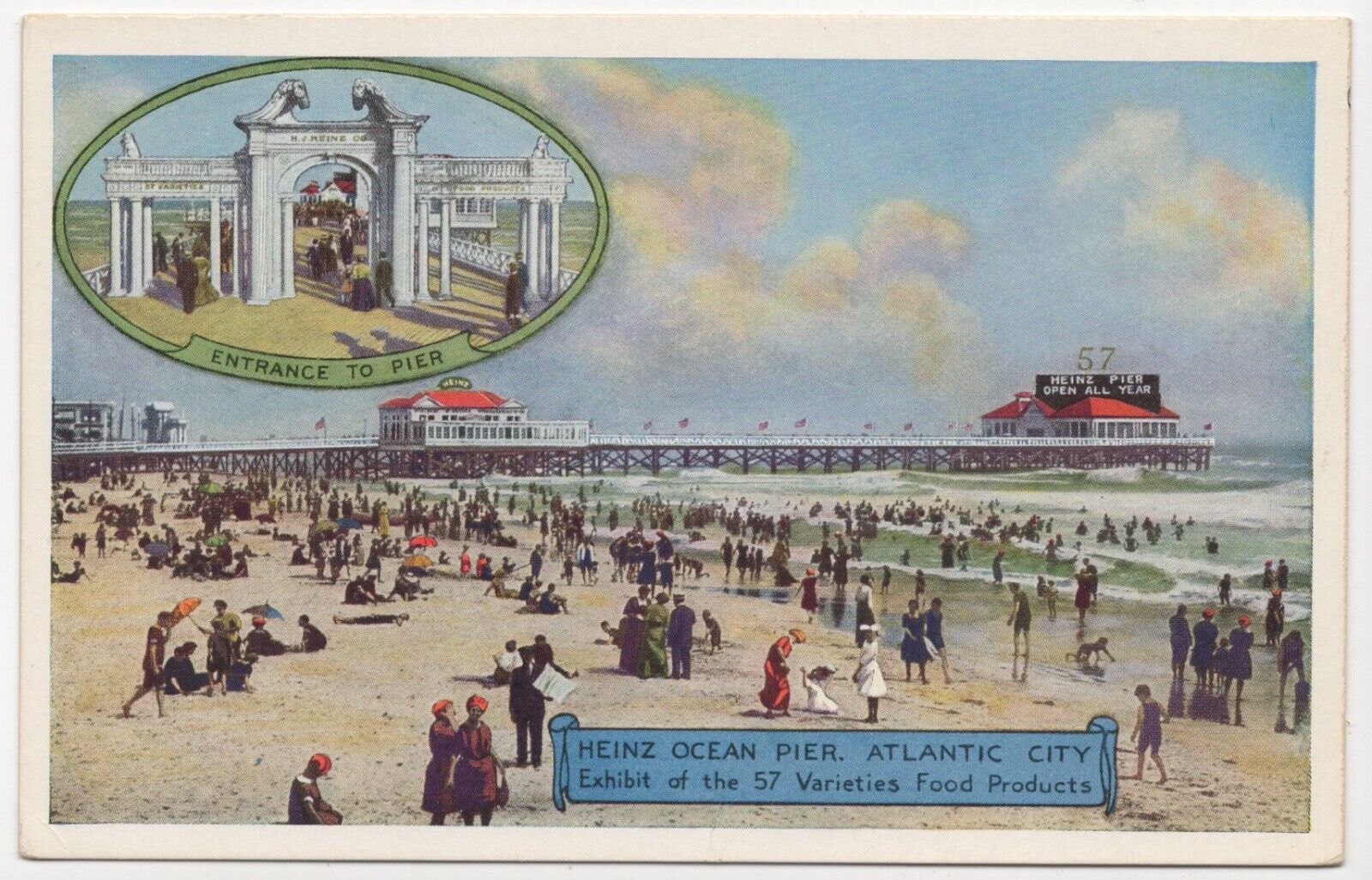 Atlantic City New Jersey Entrance Heinz Ocean Pier Beach Unposted Postcard