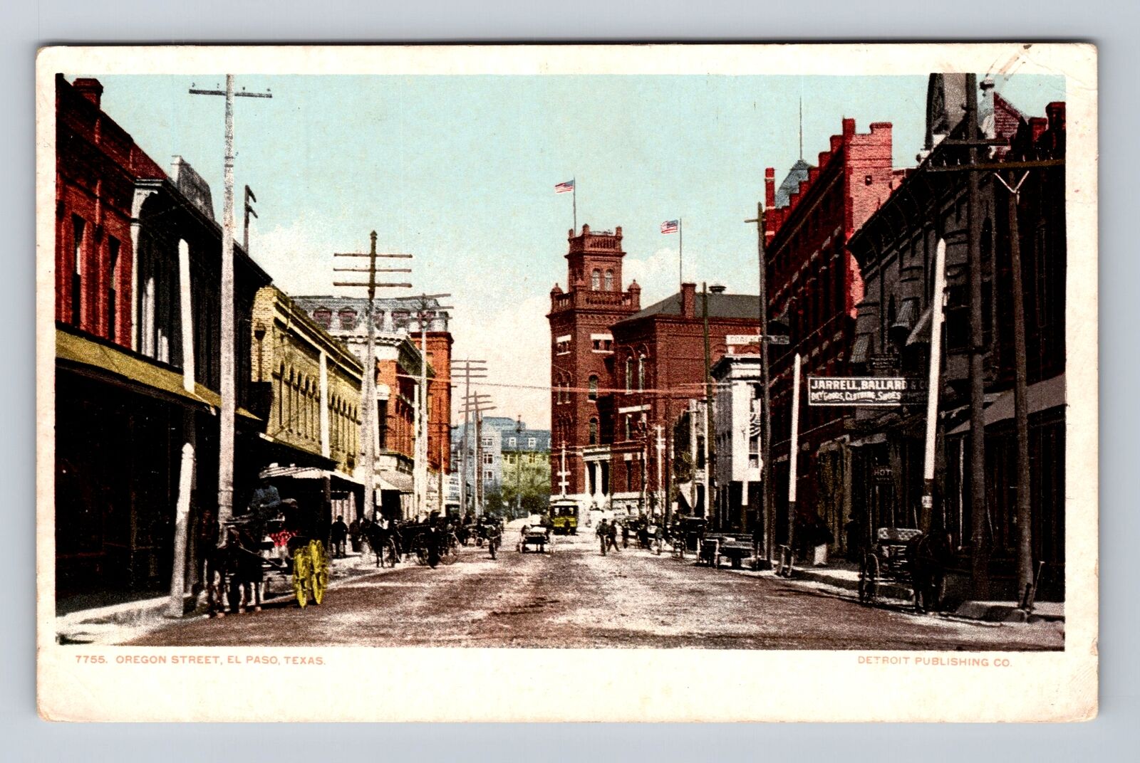 El Paso TX-Texas, Oregon Street, Advertising, Antique, Vintage Postcard