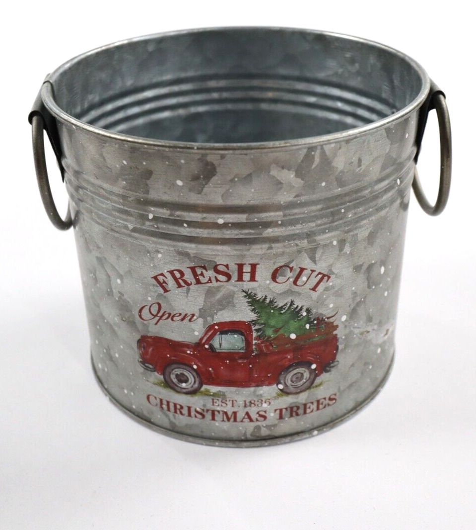 Home Decor Fresh Cut Christmas Trees Red Truck Tin Can Small Tree Container