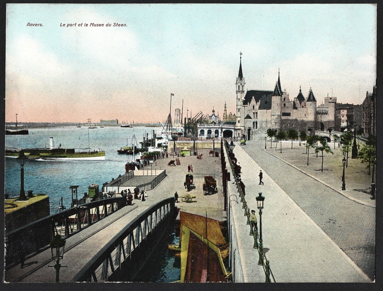2 Vintage 1901 Jumbo Photo Postcards of Train Station & Port of Antwerp BELGIUM