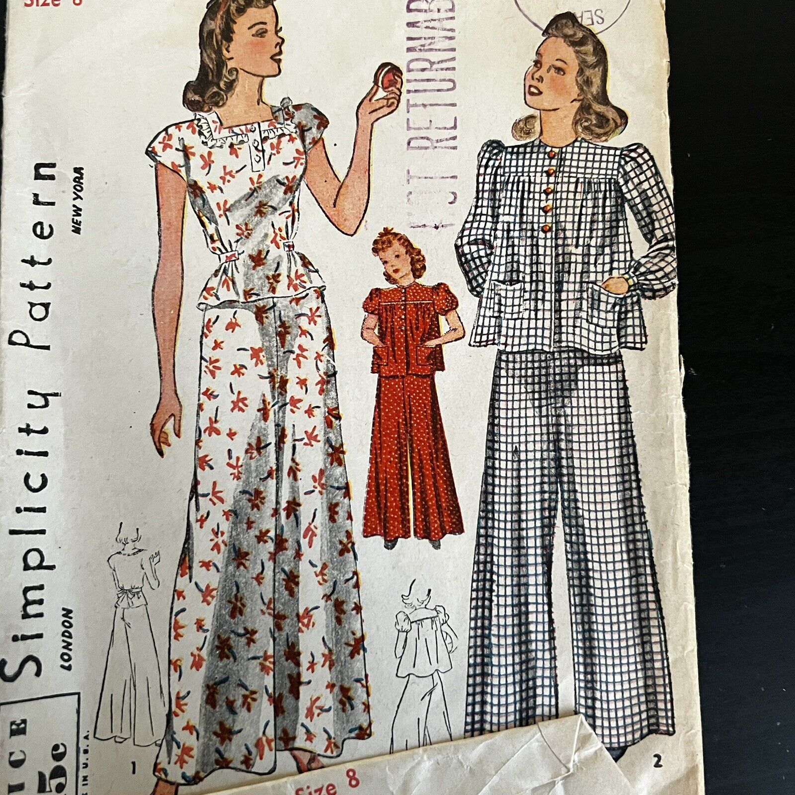 Vintage 1930s Simplicity 3422 Old Hollywood Glam Pajamas Sewing Pattern 8 USED