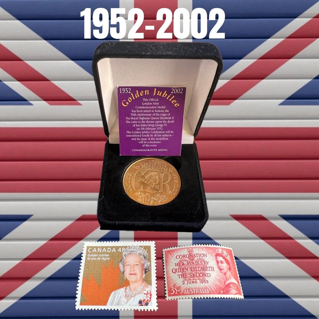 1952-2002 Queen Elizabeth II Gold Jubilee Coin Medal W/COA & STAMPS