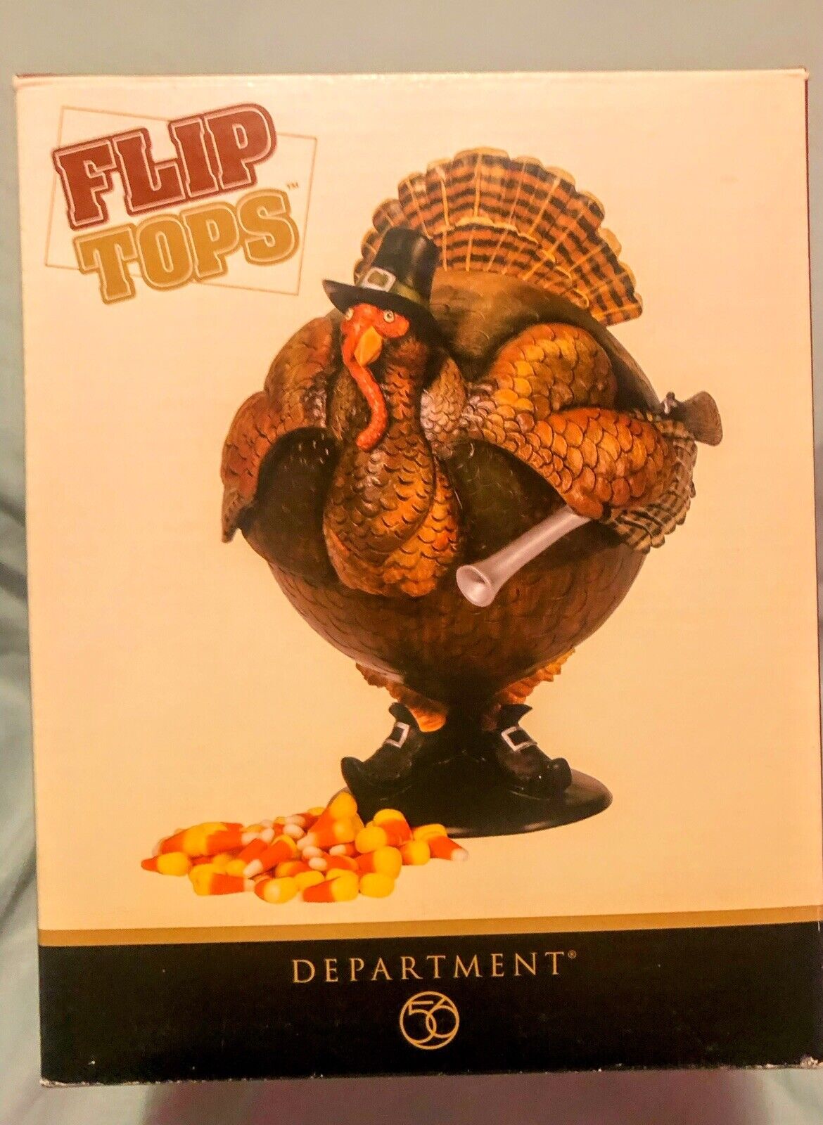 VINTAGE Dept. 56 Thanksgiving Turkey Pilgrim Flip Tops Candy Dish STILL BOXED