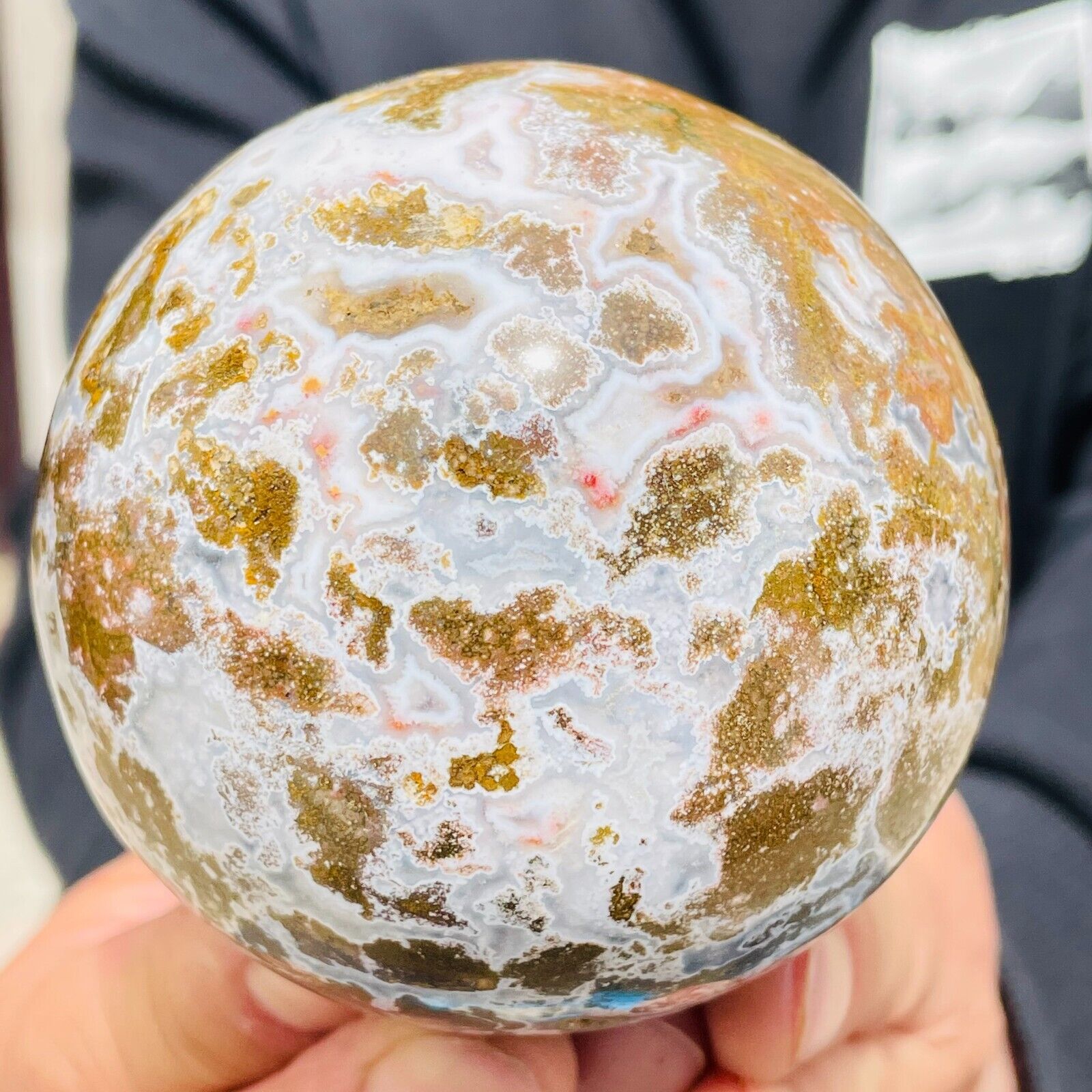 767g Large Colorful Ocean Jasper Quartz Crystal Sphere Ball Geode Specimen