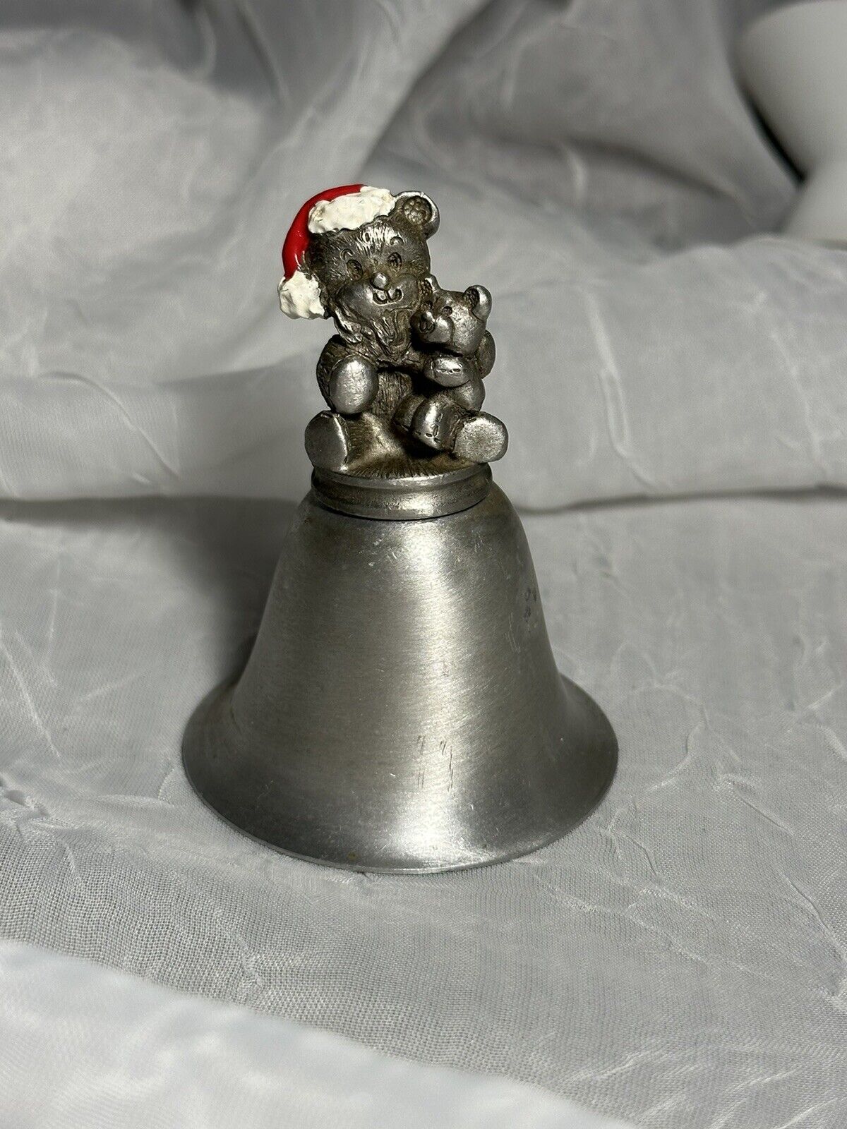 Spoontiques Pewter Miniature Christmas Santa Teddy Bear Figurine Bell 3” H