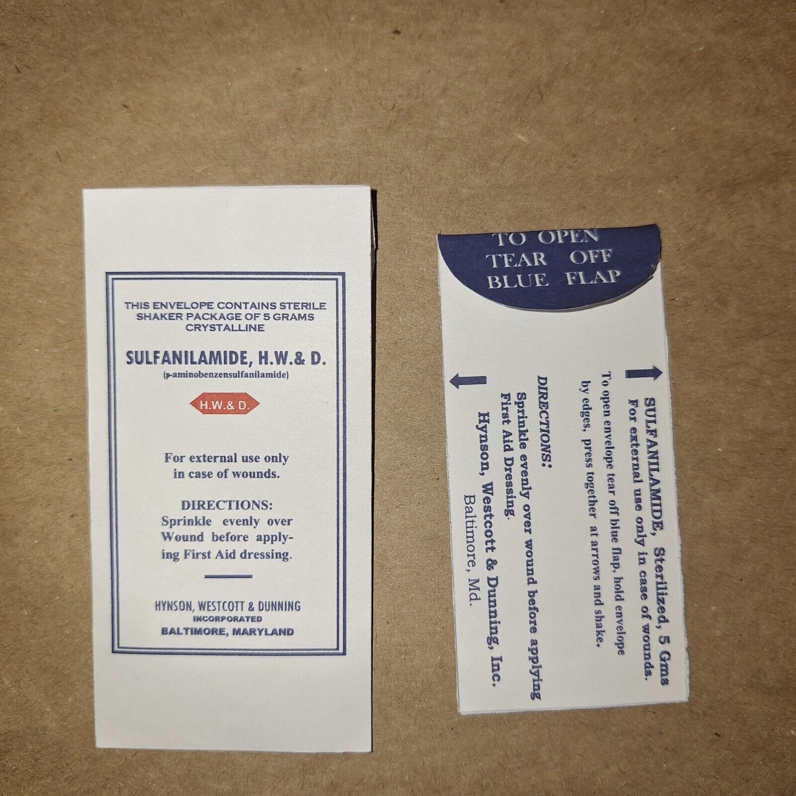 WW2 Medical United States sulfanilamide envelope & shaker package