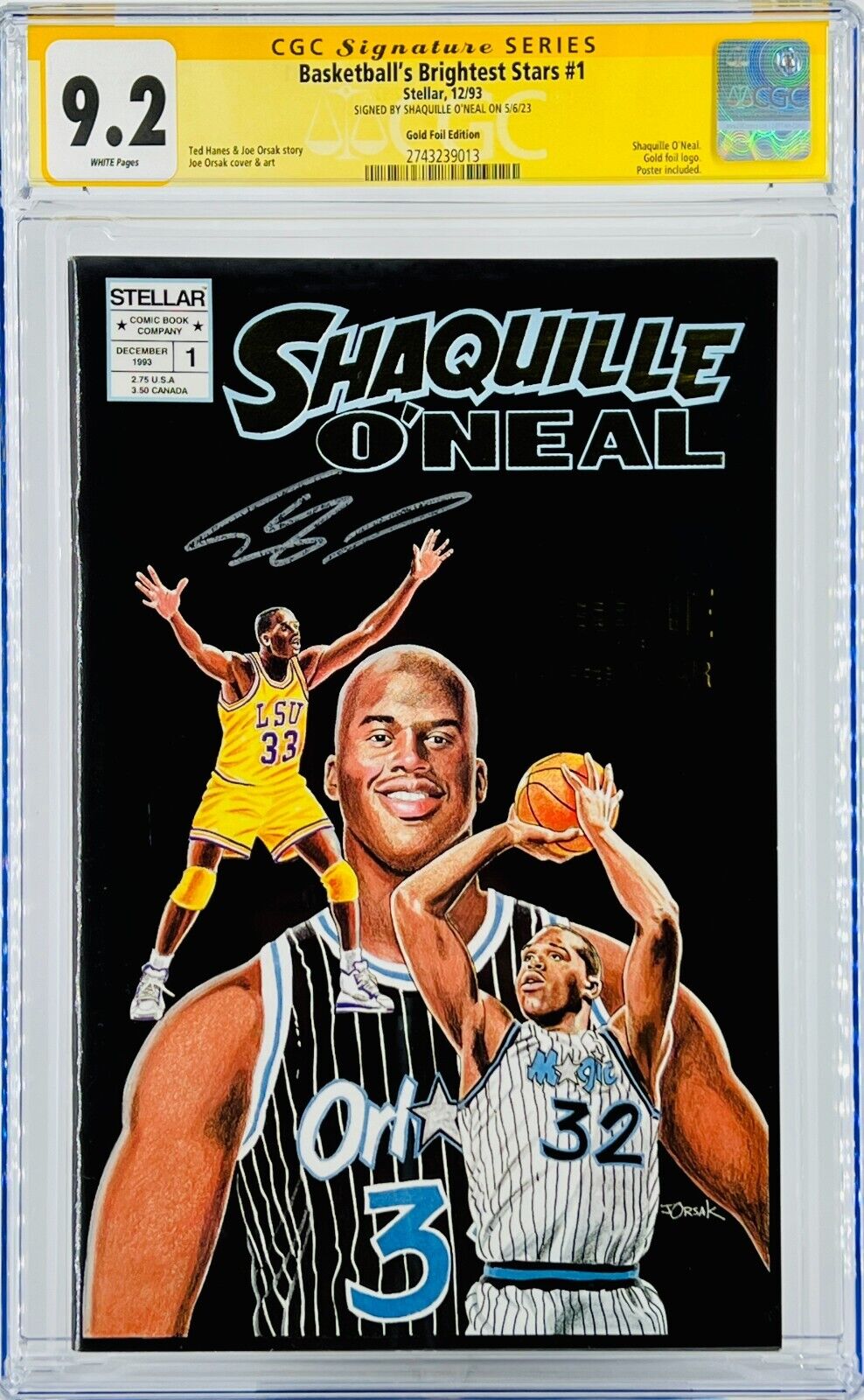 Shaquille O'Neal Signed CGC SS Basketball's Brightest Stars #1 Stellar Grade 9.2