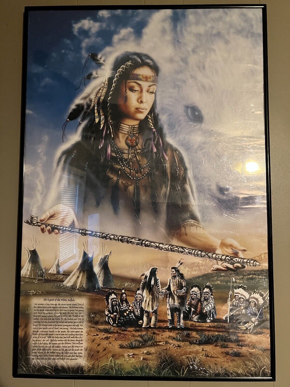 Framed 36”x24” Legend Of The White Buffalo Native American Poster