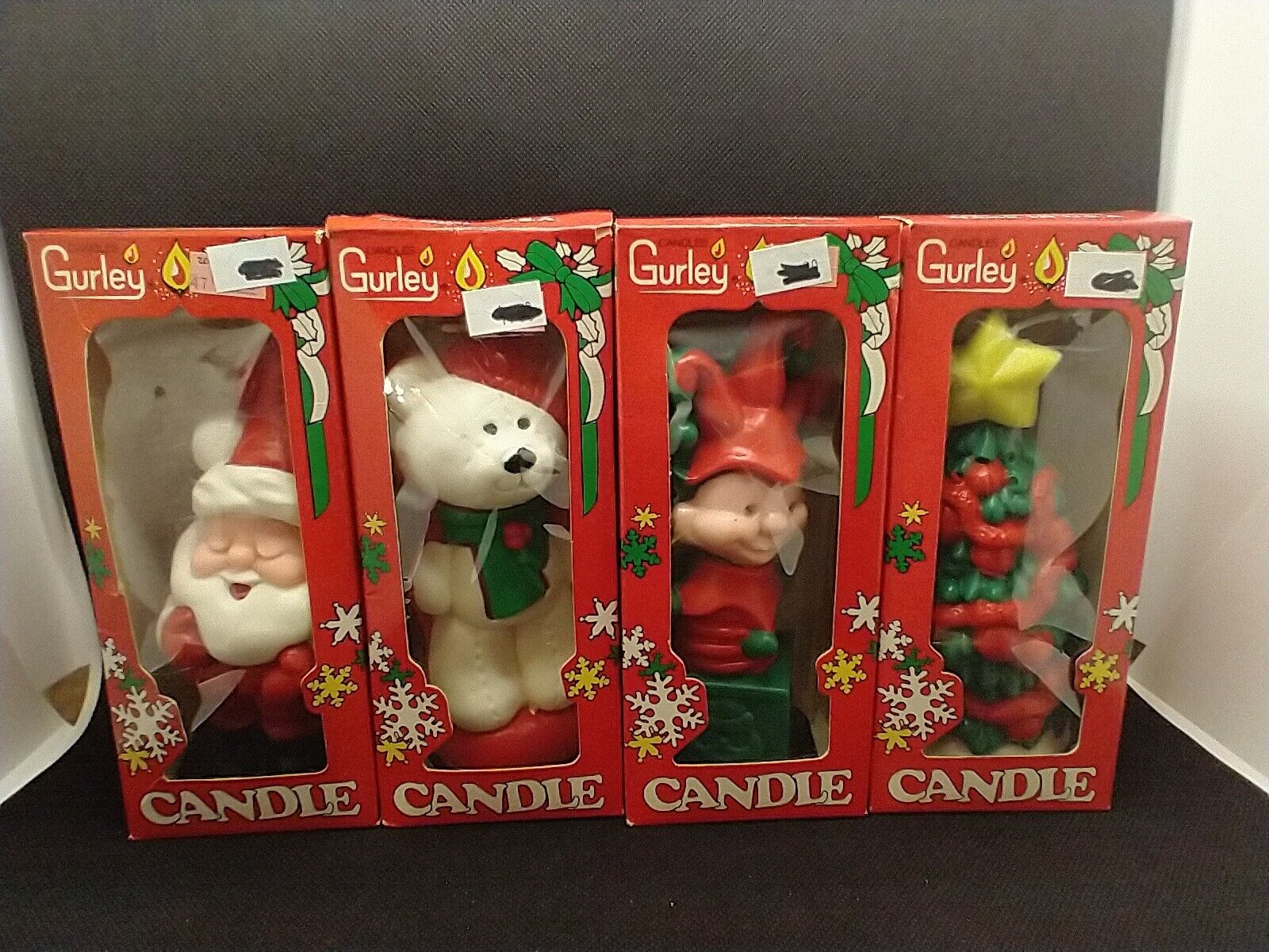 Set of 4 Vintage Gurley Jack In The Box, Xmas Tree, Polar Bear & Santa Candles