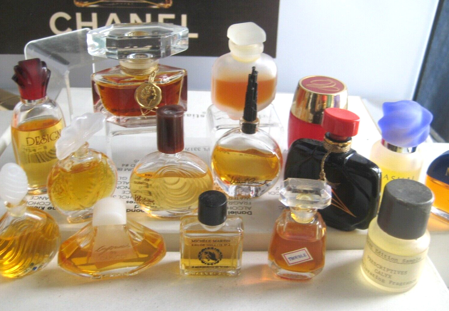 Lot Vintage mini perfume 1/4oz Parfum Caesars Mackie Trouble Madame Carven Calyx