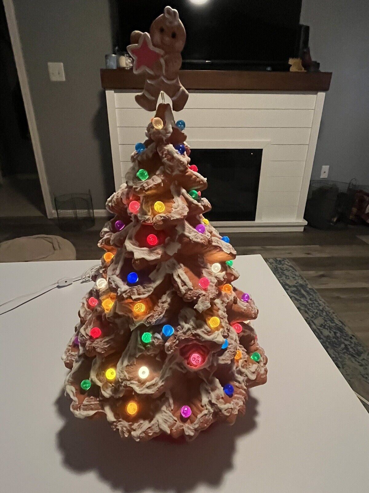 Large 19 In Ceramic Gingerbread Christmas Tree, Gingerbread Man Tree Topper