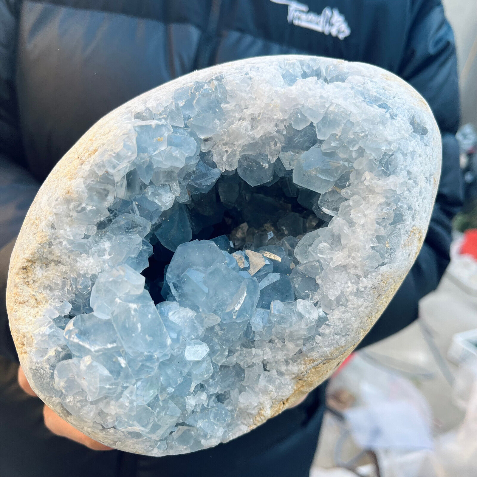 9.9lb Large Natural Blue Celestite Crystal Geode Quartz Cluster Mineral Specimen