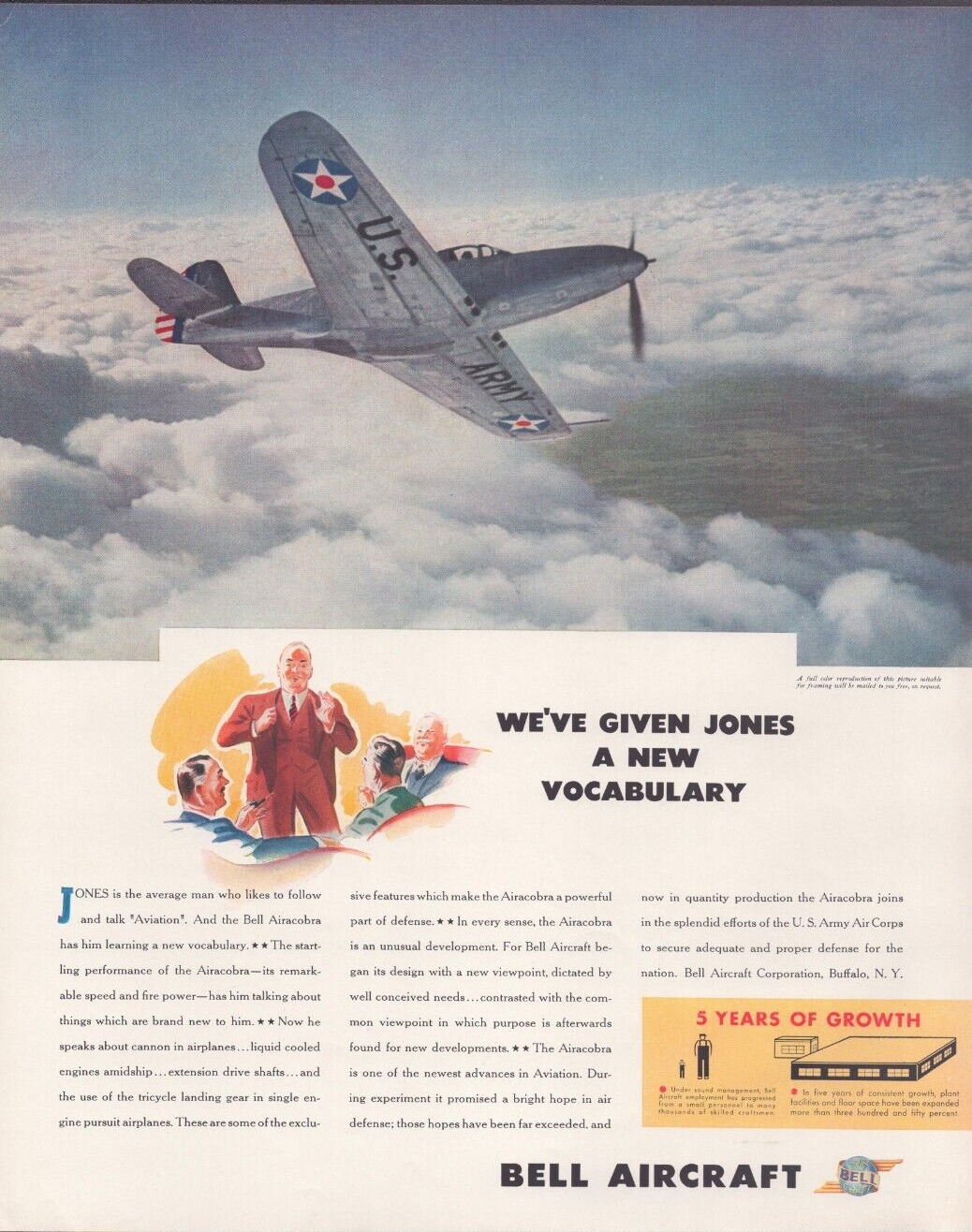1941 Print Ad Bell Aircraft We've Given Jones a New Vocabulary Airacobra Photo