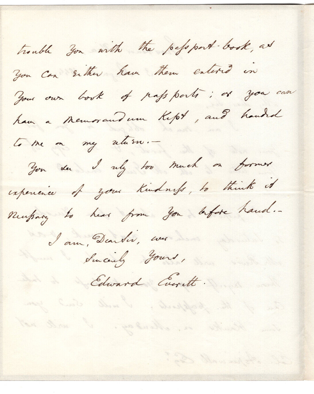 Edward Everett Signed Letter 1844 / Autographed Senator, Gettysburg Orator