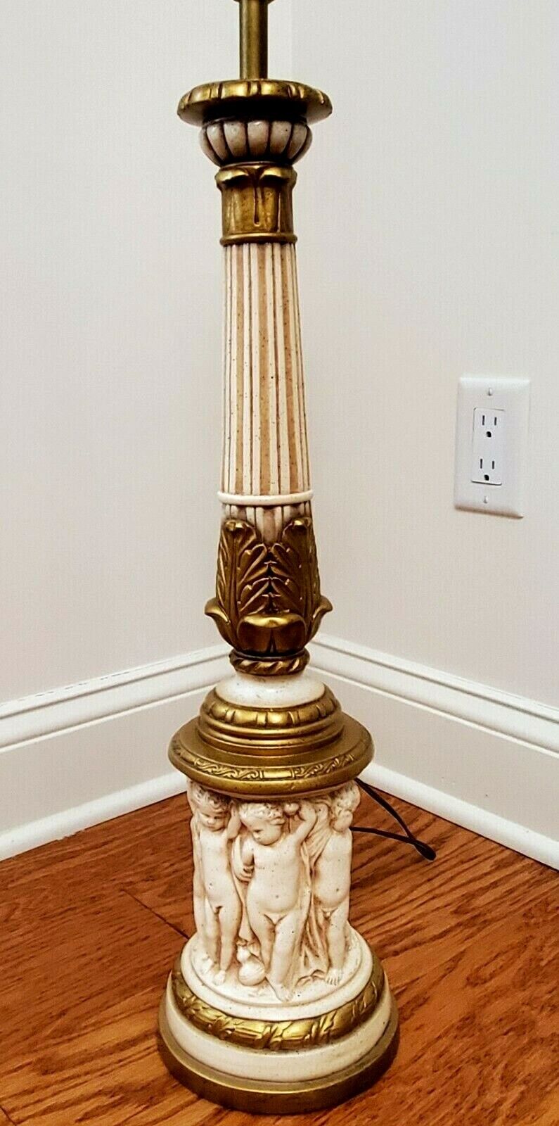 VINTAGE QUARTITE CREATIVE CORP TABLE LAMP CHERUBS MID CENTURY 40 INCH TALL MCM