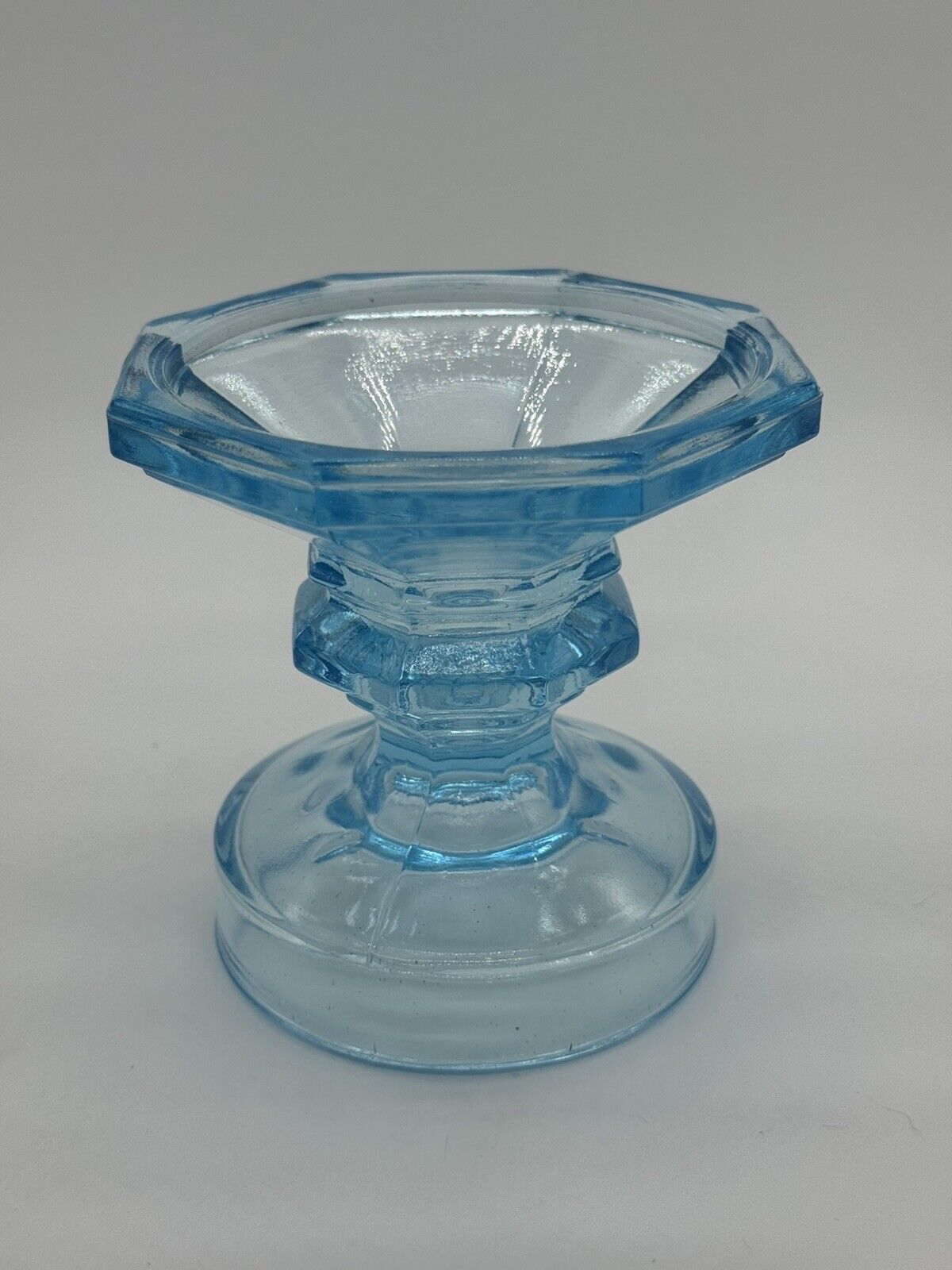 Vintage Blue Depression Glass Pedestal & Taper Candle Stick Holder