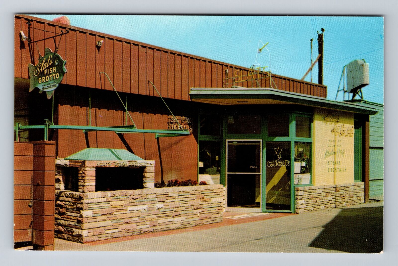 Monterey CA-California, Slats Fish Grotto, Advertising Vintage Postcard