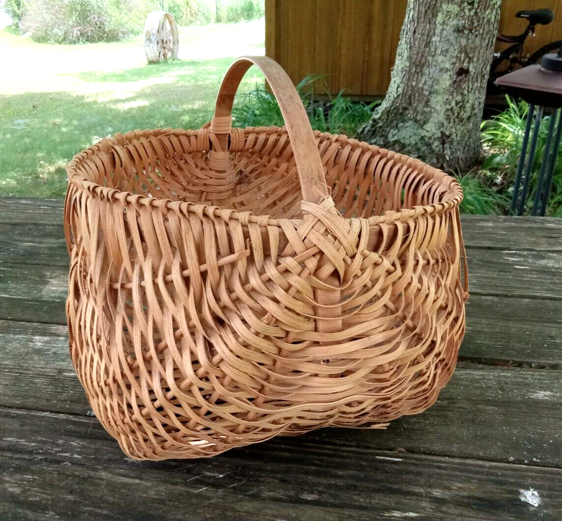 Vintage Antique Primitive Split Splint Oak Egg Gathering Market Buttocks Basket