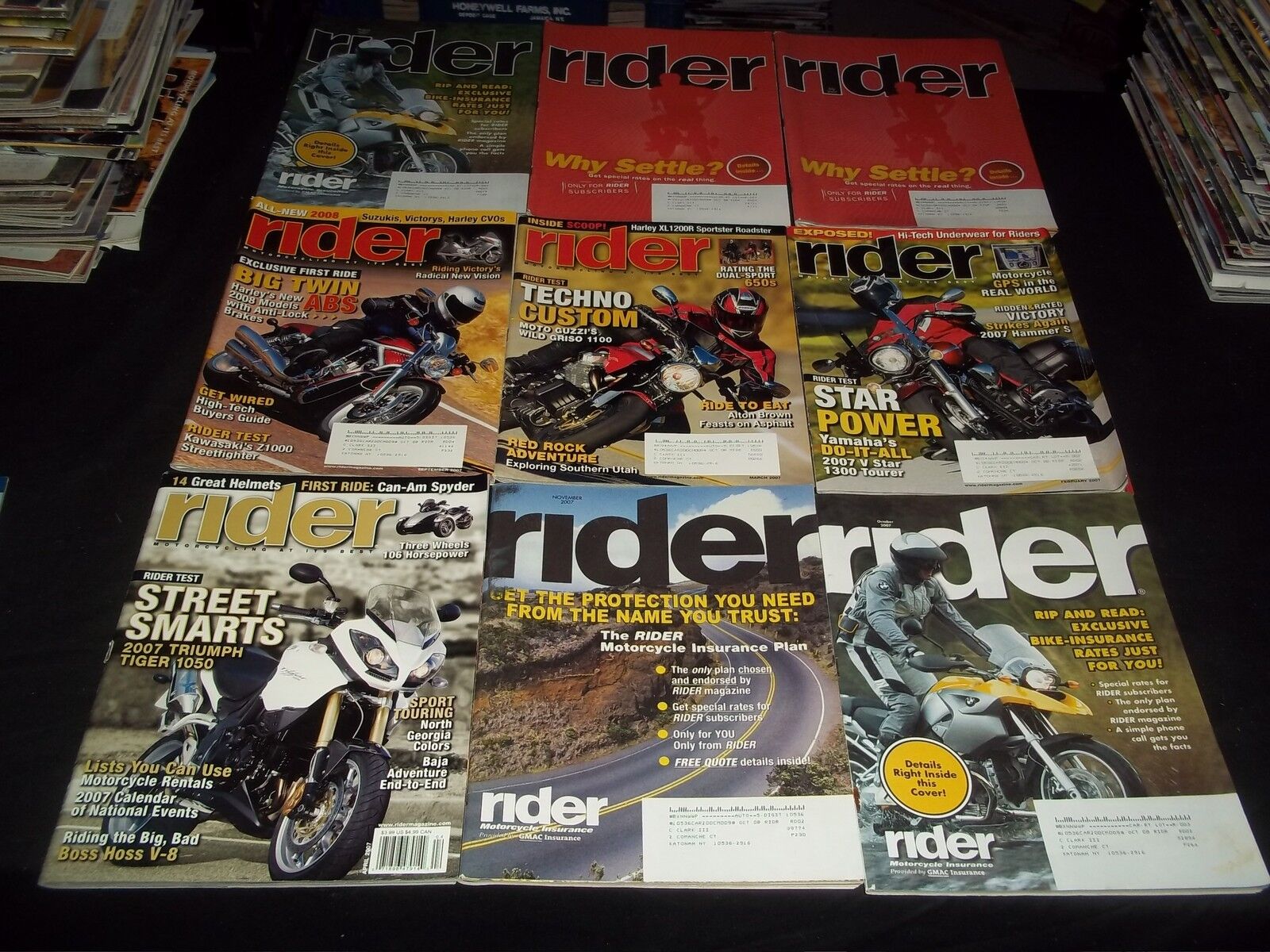 2005-2007 RIDER MAGAZINE LOT OF 36 ISSUES - NICE MOTOR CYCLES FAST BIKES - M 503