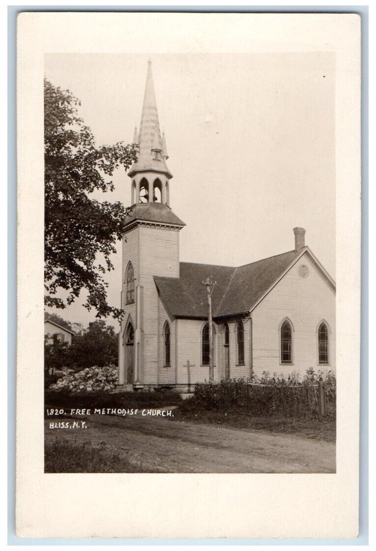 c1910's Free Methodist Church Bell Tower View Bliss NY RPPC Photo Postcard