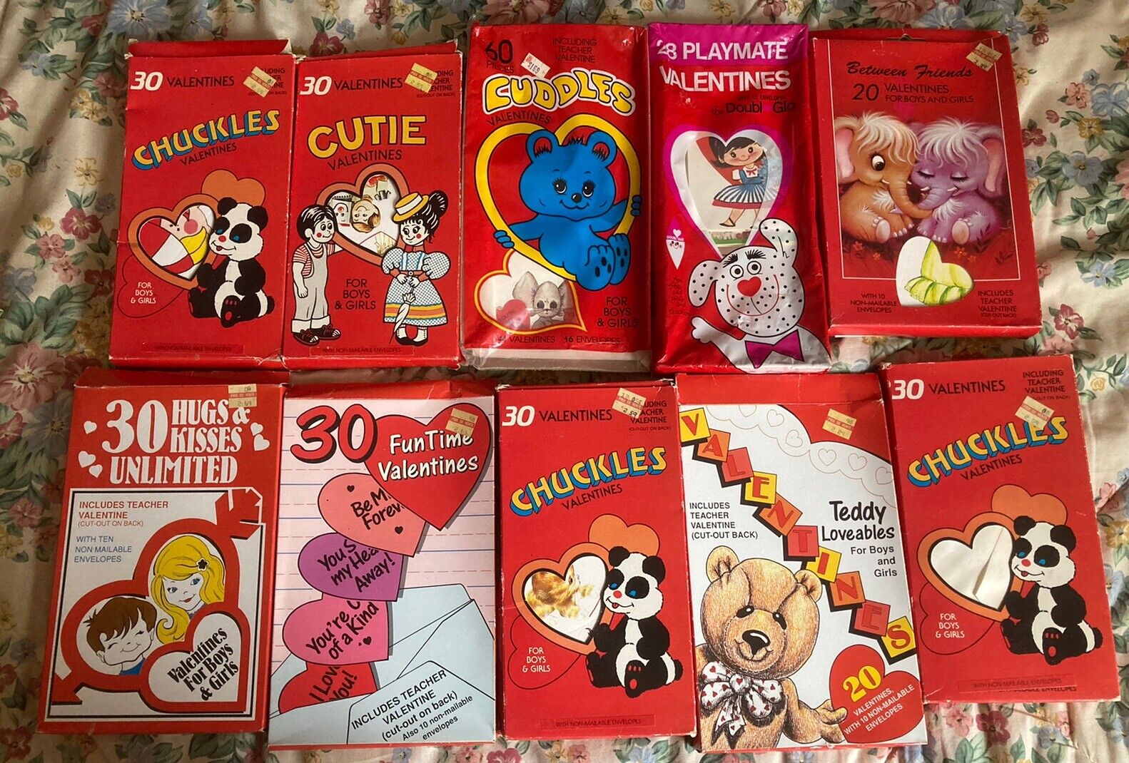 10 Boxes NOS New Old Stock Valentine Cards 1960’s 1970’s Fun Lot Colourful Cupid