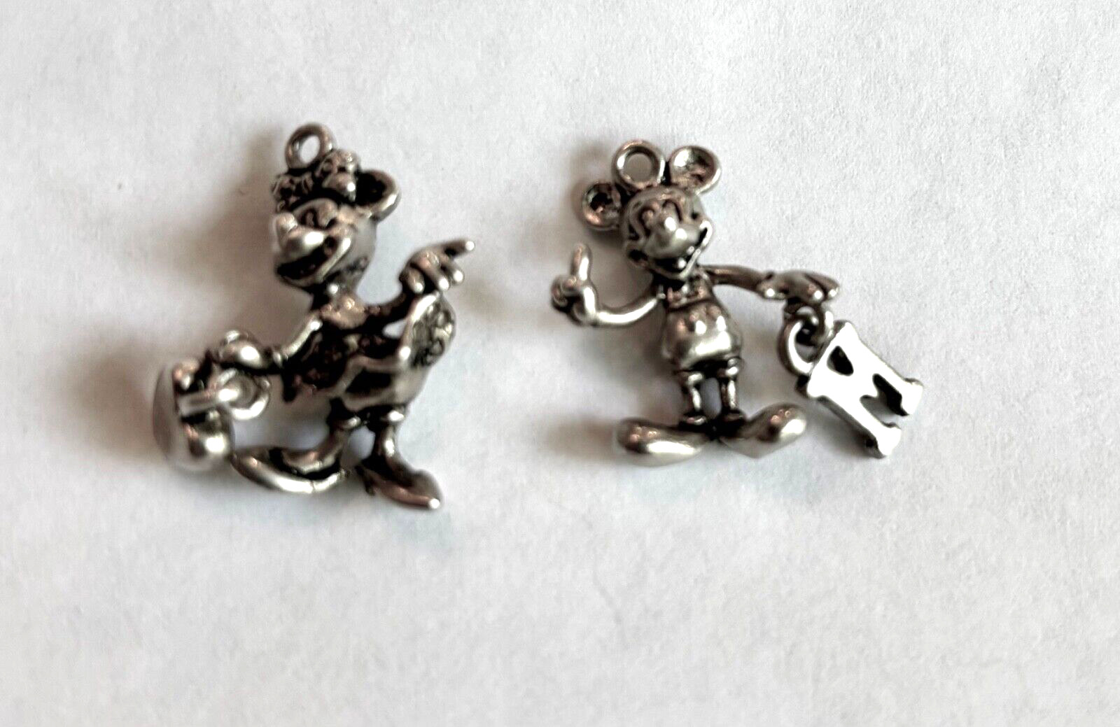 1950\'s Minnie & Mickey Mouse 3D Solid Charm Pendants 925 Sterling (2)