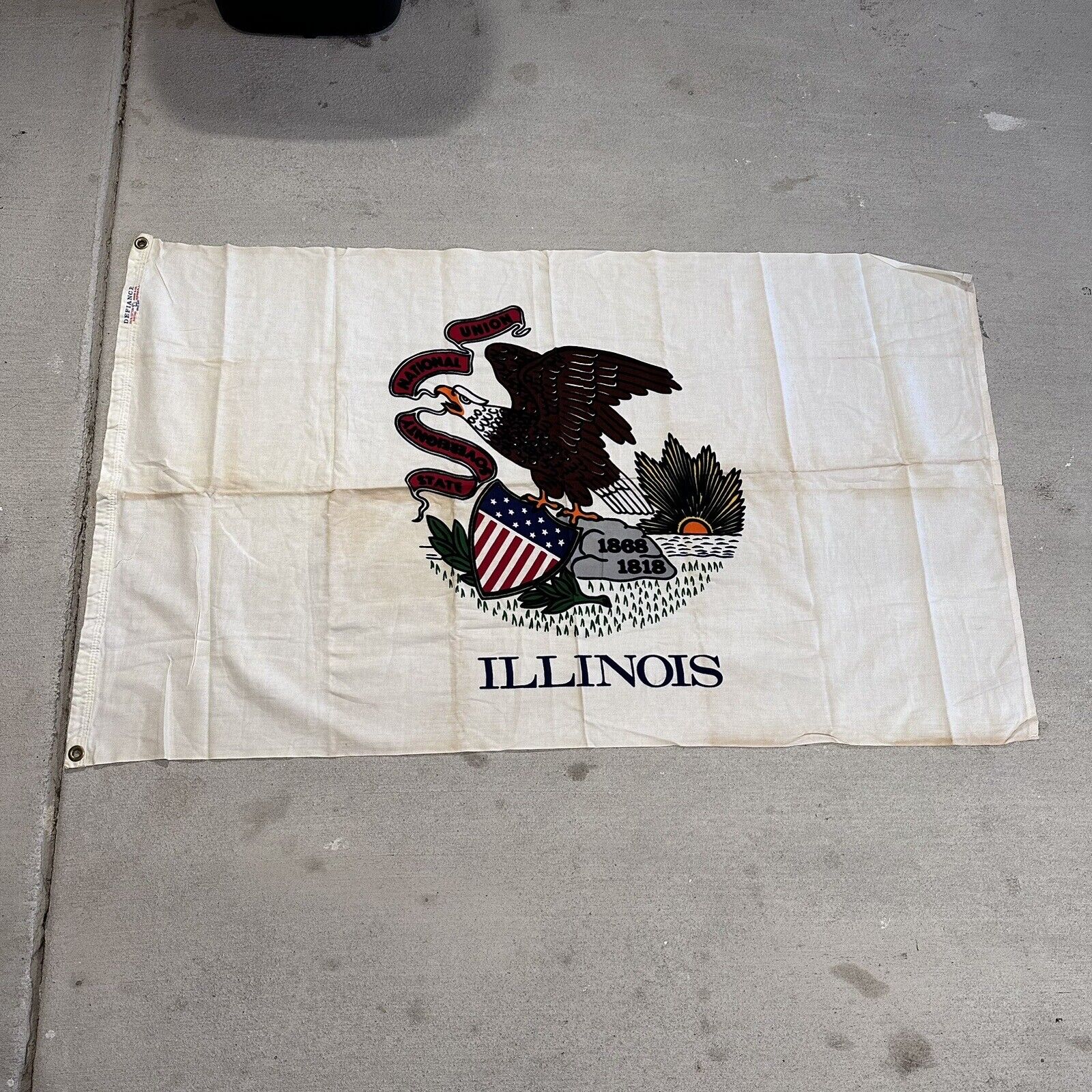 Vintage Defiance Illinois State Flag 100% Cotton Bunting 3’ X 5’ USA Bald Eagle