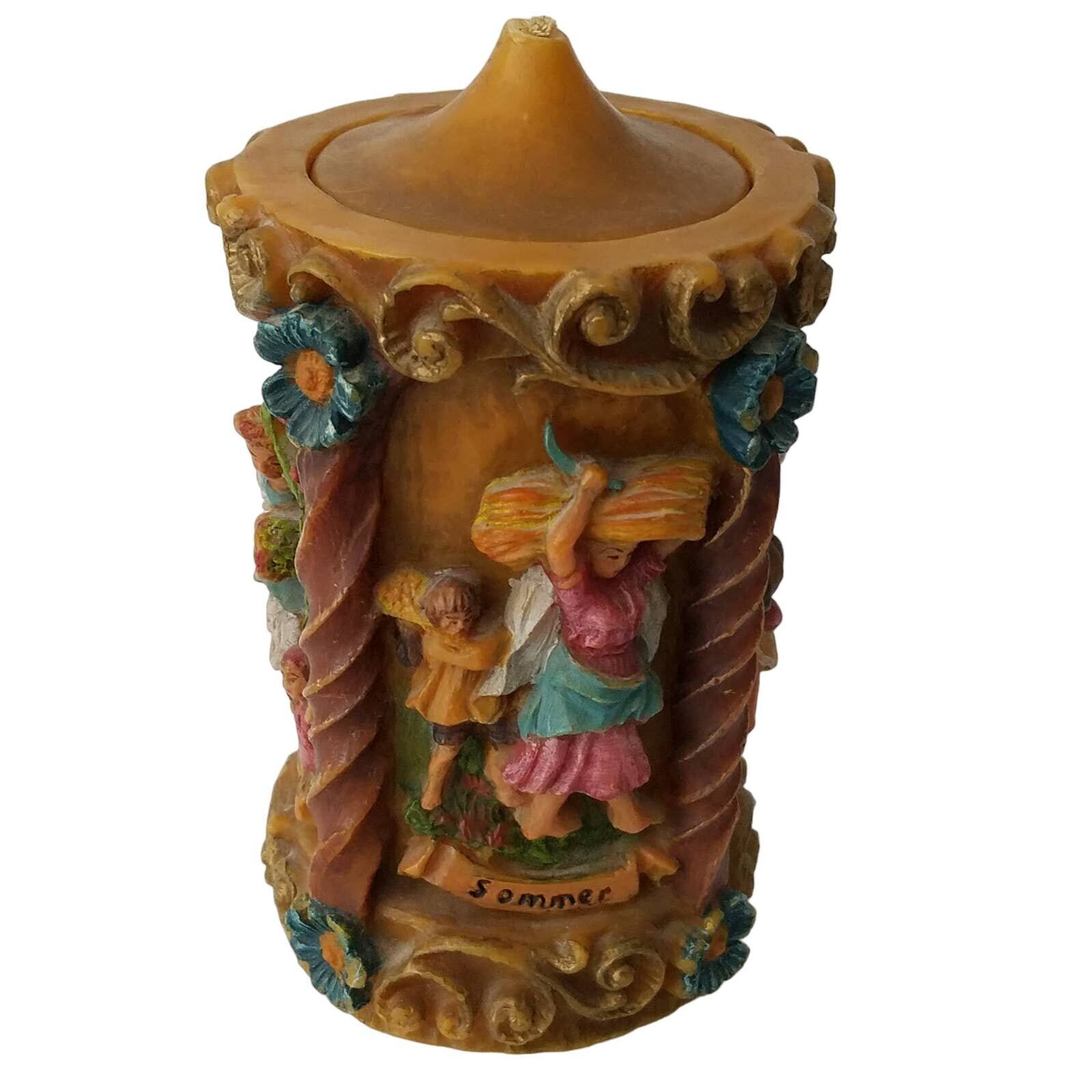 Vintage German Johann Gunter Four Seasons Candle Hand Carved Painted 9.5\