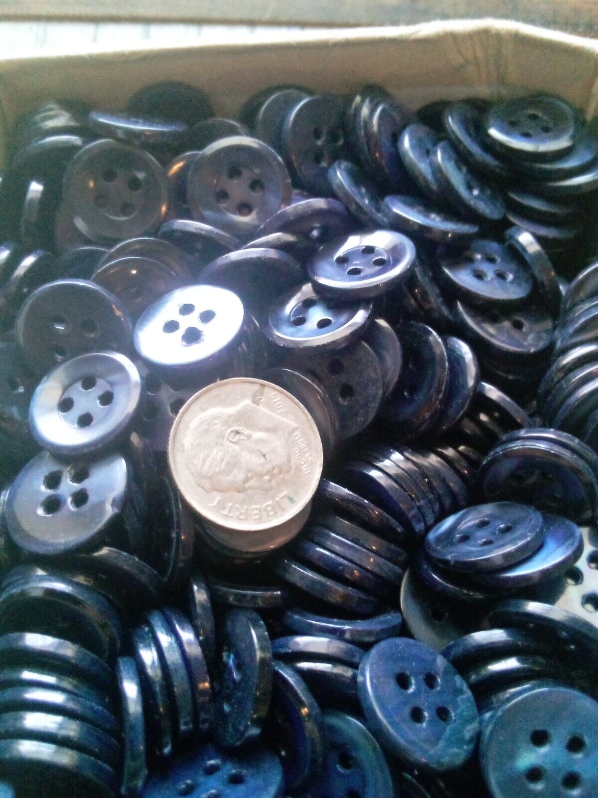10 GROSS LARGE NAVY  VINTAGE MOTHER OF PEARL BUTTONS 10 GROSS  NOS 22 L   4 HOLE