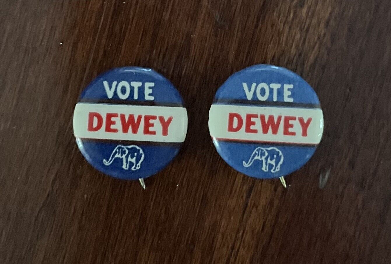 Thomas Dewey 3/4” Campaign Buttons (2) 1944 Pinback Pins Both Included