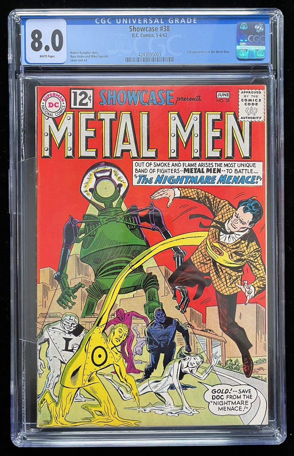 Showcase #38 CGC 8.0 (1967) 2nd App Metal Men * WHITE Pages * Silver Age Gem 🔥
