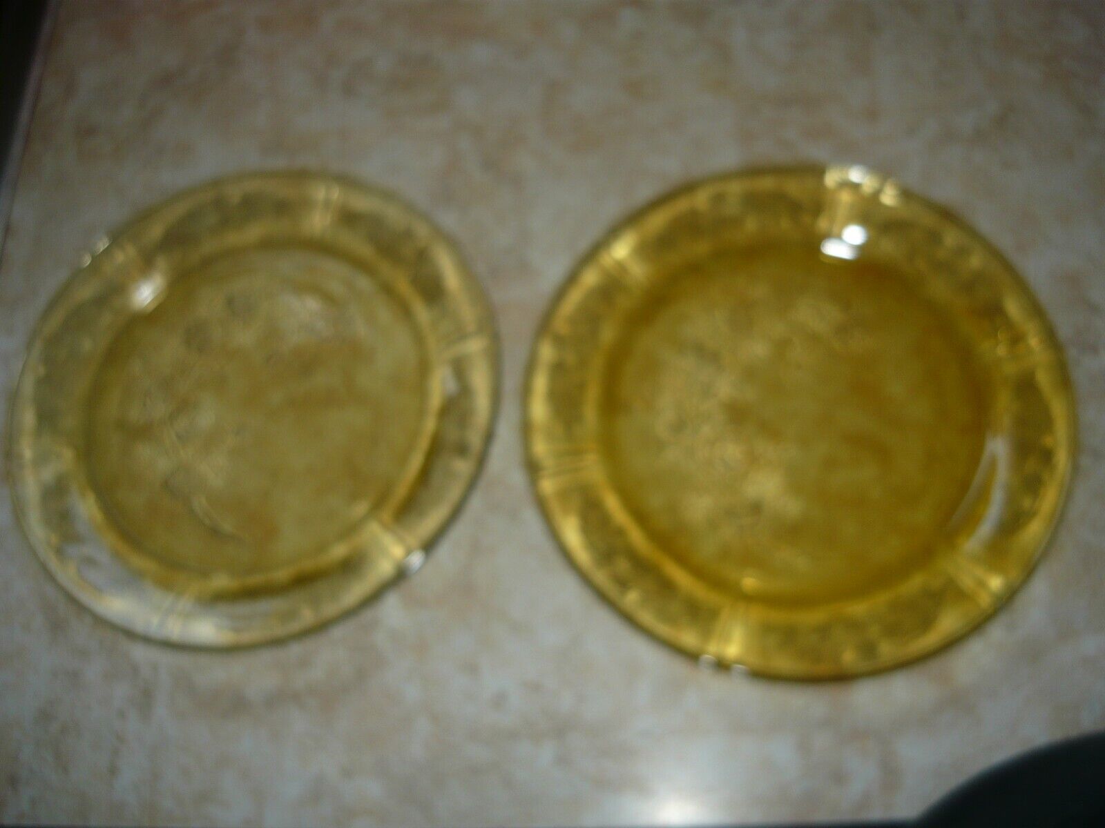 2 Federal Depression Glass Amber Sharon Cabbage Rose 9” Lunch Plate Vintage