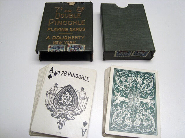 Circa 1919 A. Dougherty 7s and 8s Double Pinochle Playing Cards, Green Back