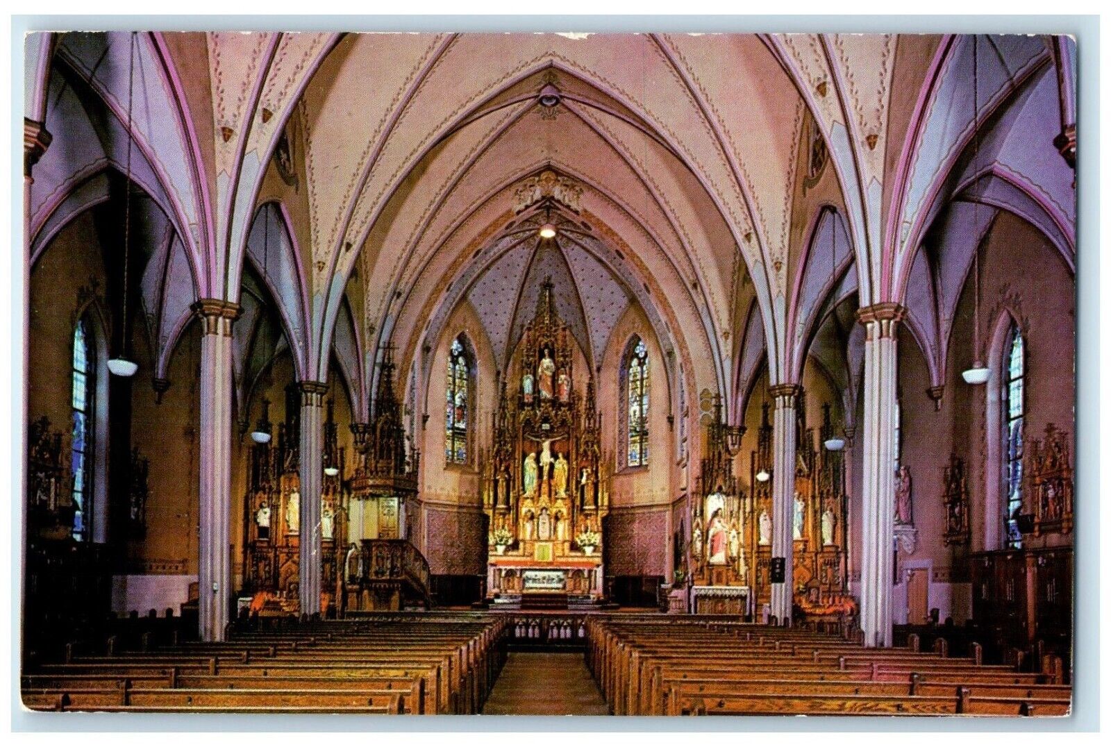 c1960 Interior St. Agnes Catholic Church Ashland Wisconsin WI Vintage Postcard