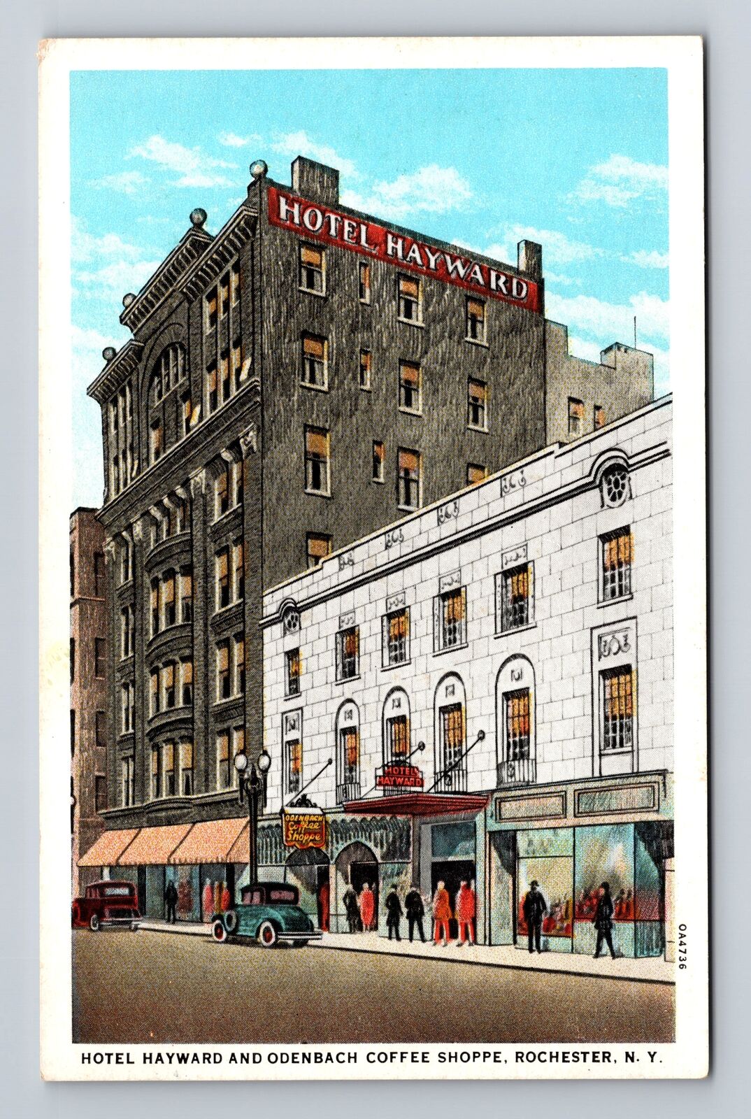 Rochester NY-New York, Hotel Hayward, Odenbach Coffee Shoppe Vintage Postcard