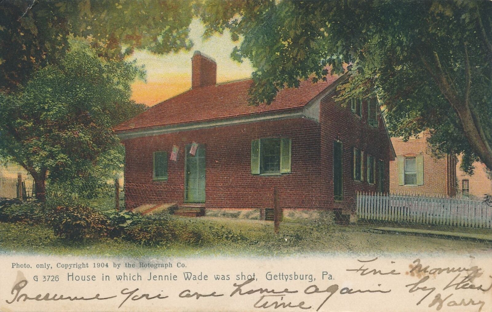 GETTYSBURG PA - House In Which Jennie Wade Was Shot Rotograph Postcard -udb-1907