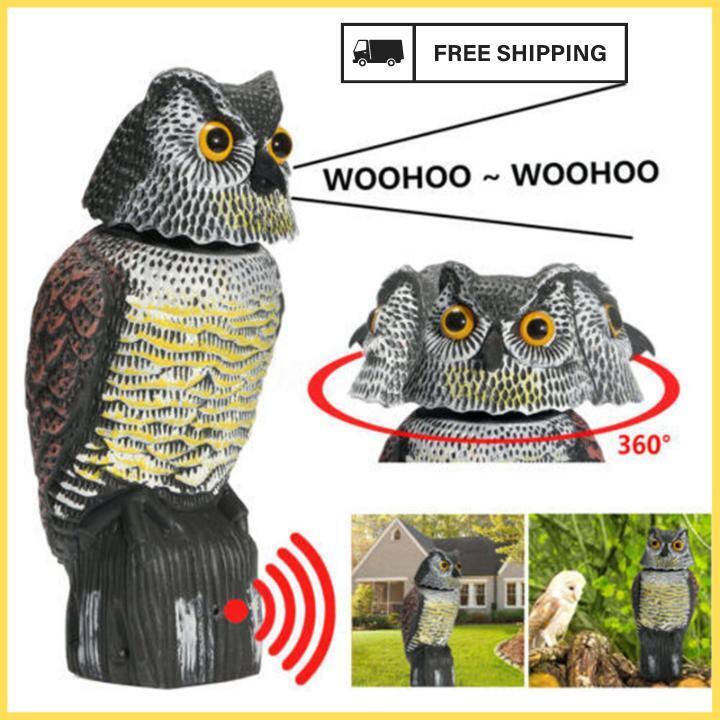 Realistic Bird Scarer Sound Owl Prowler Decoy Repellent Pest Scarecrow Garden