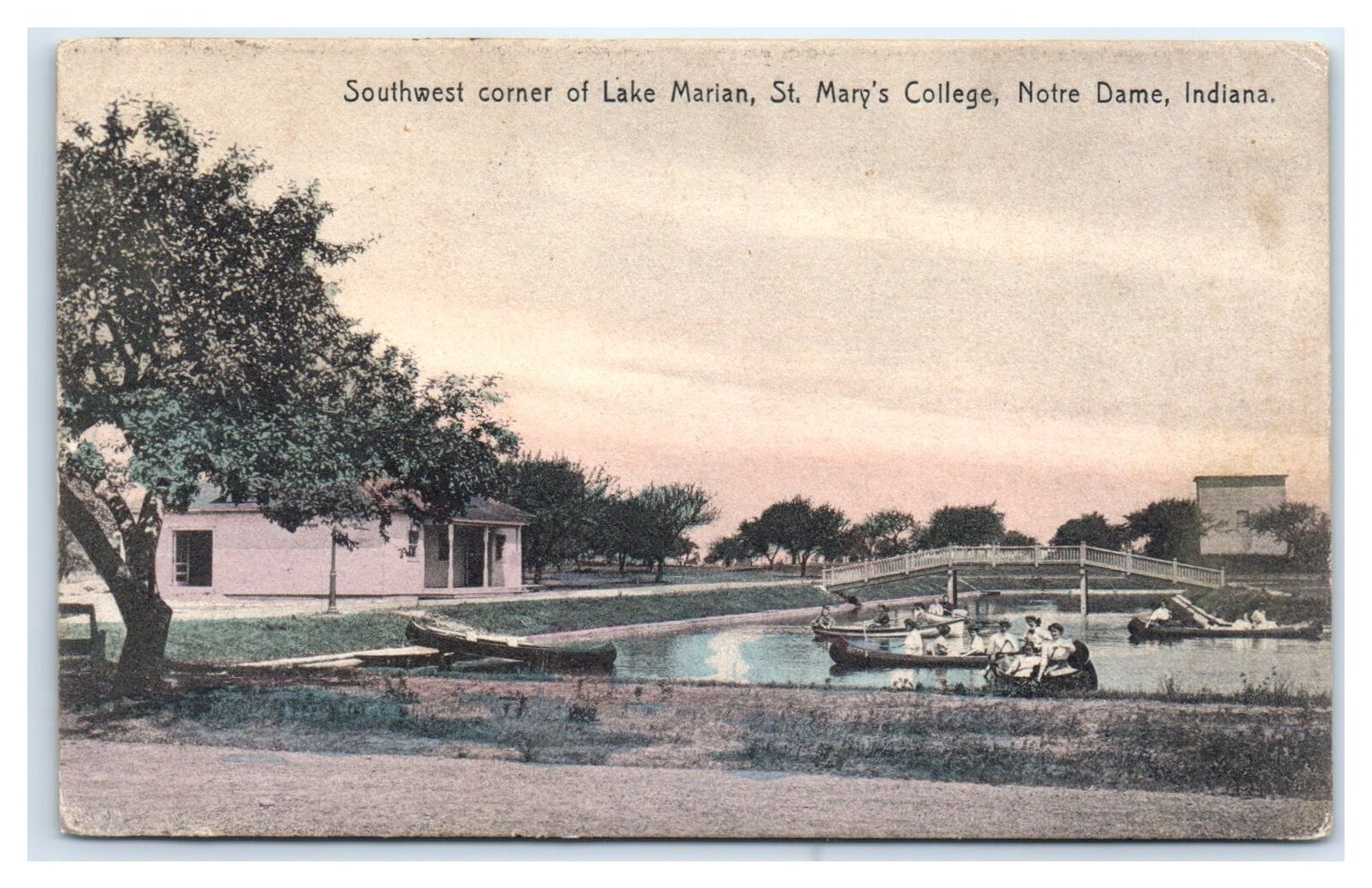 1911 NOTRE DAME, IN Postcard-  SOUTHWEST CORNER OF LAKE MARIAN ST MARYS COLLEGE