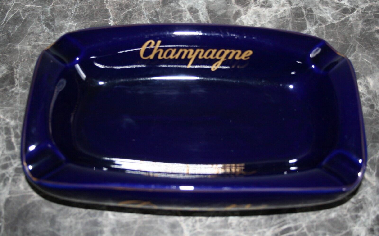 Large advertising ashtray, Deutz Champagne - Night Blue & Gold Glazed Earthenware