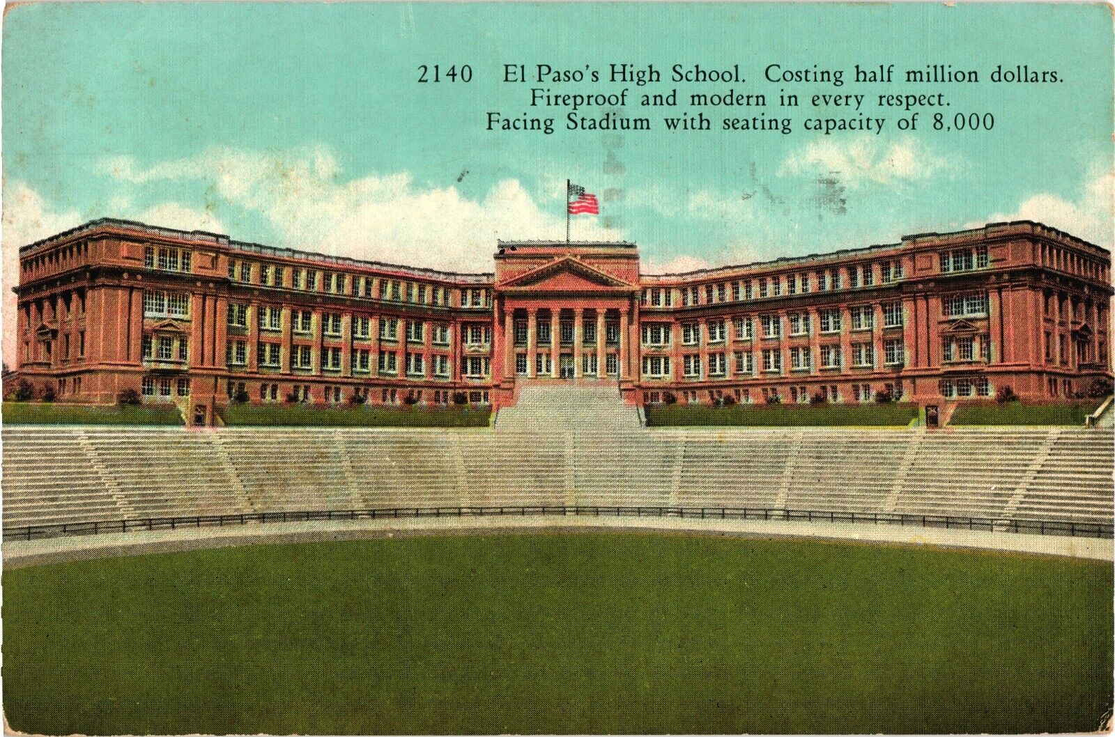 1938 El Paso High School Texas Postcard